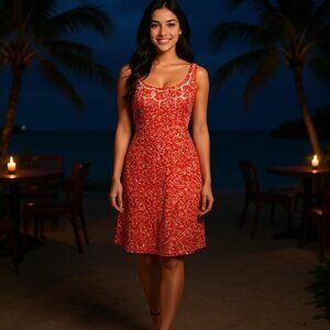 Tahari Arthur S Levine Vibrant Floral Shift Dress with Embellished Neckline